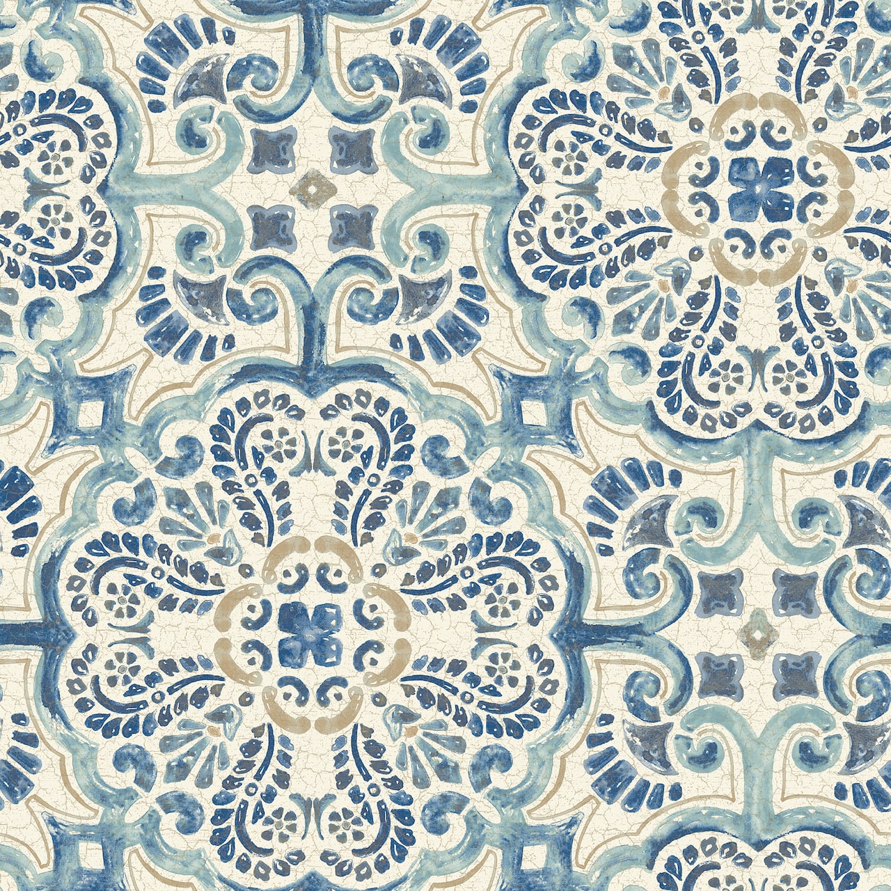 NuWallpaper Blue Florentine Tile Peel & Stick Wallpaper